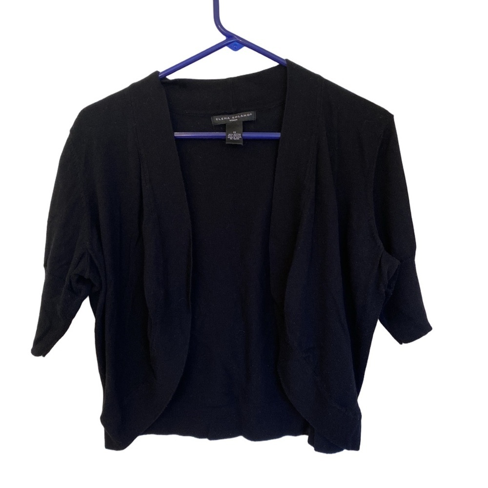 Elena Solano Black Open Front Short Sleeve Cropped Shrug Cardigan Plus Size 1X